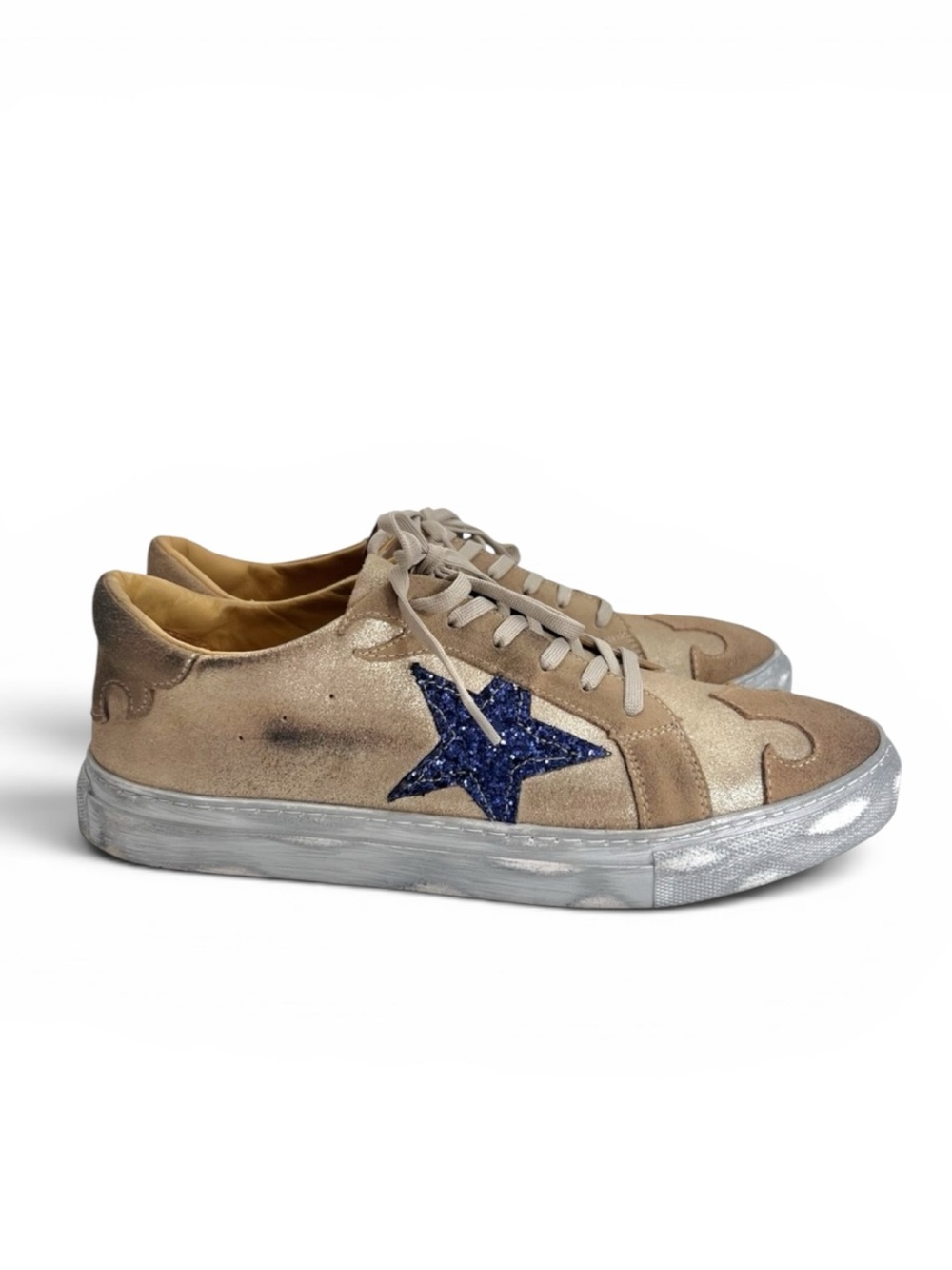 Dingo Playdate Leather Sneakers Rustic Tan and Blue Star Sneakers